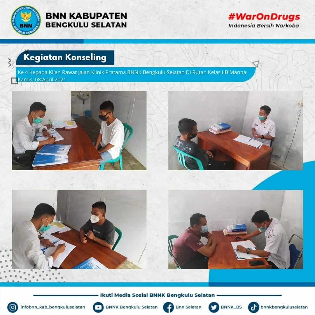 Kegiatan Konseling ke 4 kepada klien Rawat Jalan Klinik Pratama BNNK BS Kegiatan Konseling ke 4 kepada klien Rawat Jalan Klinik Pratama BNNK BS
