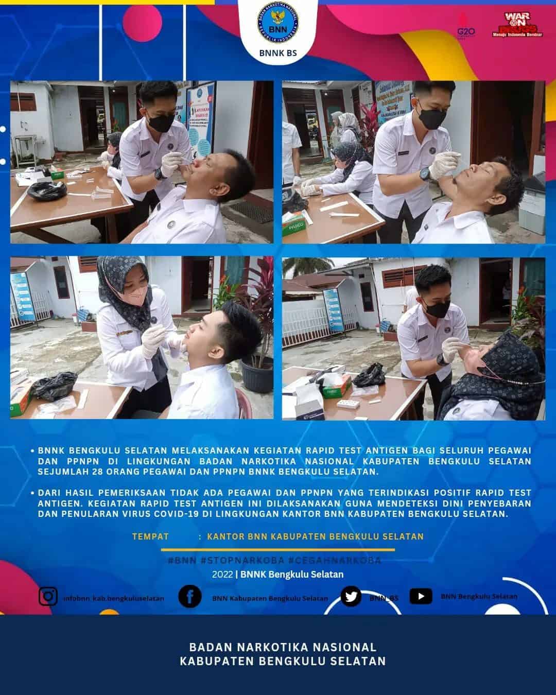 Kegiatan Rapid Test Antigen Bagi Seluruh Pegawai Dan PPNPN Di Lingkungan Badan Narkotika Nasional Kabupaten Bengkulu Selatan