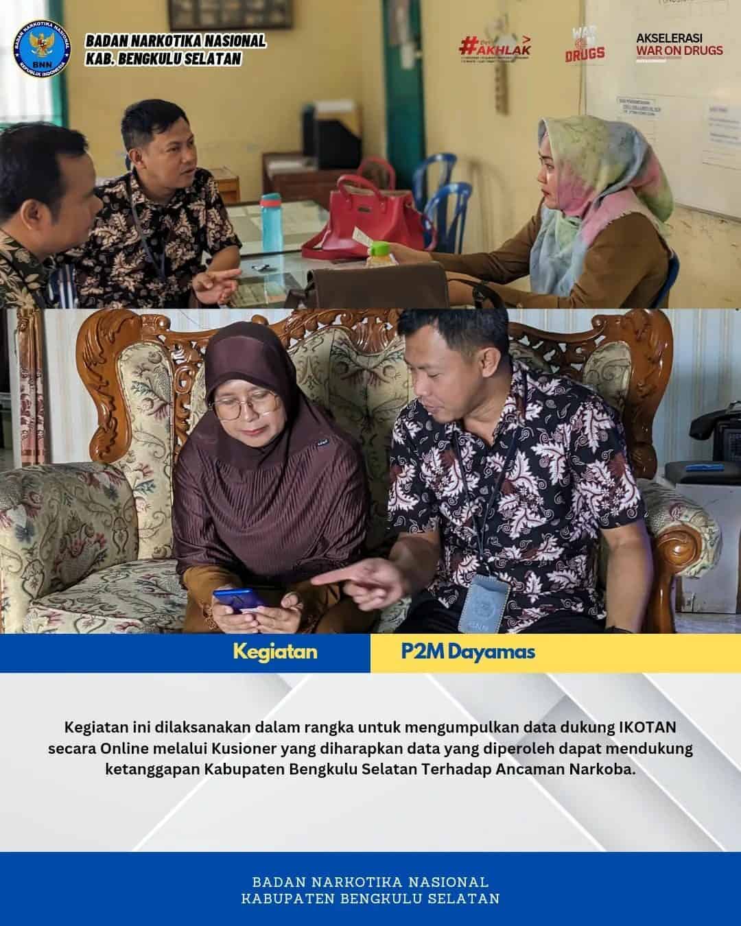 Bidang teknis Pemberdayaan Masyarakat BNN Kabupaten Bengkulu Selatan telah melaksanakan kegiatan Pengumpulan Data Indeks Kab/Kota Tanggap Ancaman Narkoba
